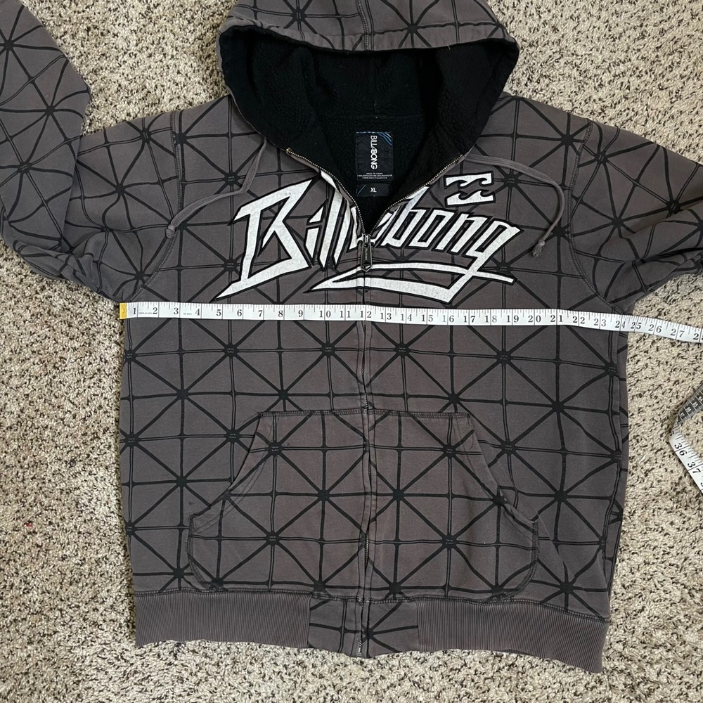 Vintage Billabong Mens Full Zip Geometric Hoodie XL Sherpa‎ Lined Y2K Surf Skate - Picture 9 of 10